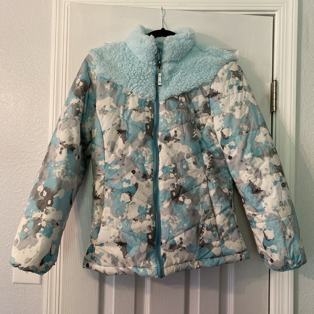 Gerry Girls Puffer Coat Pastel Rainbow Size Large (14-16) Zipper Closure Sherpa
